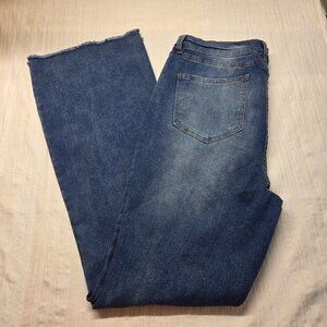 Fashion Nova Size 16 Faded Medium Wash Denim Blue Distressed Flare Jeans
